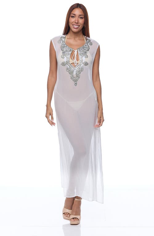Ranee's Ranees Embellished Sheer Cover-up Dress In White