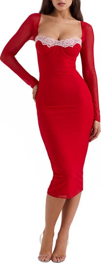 HOUSE OF CB Seraphina Corset Detail Long Sleeve Dress