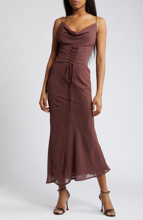 Cowl Neck Corset Chiffon Cocktail Dress in Brown