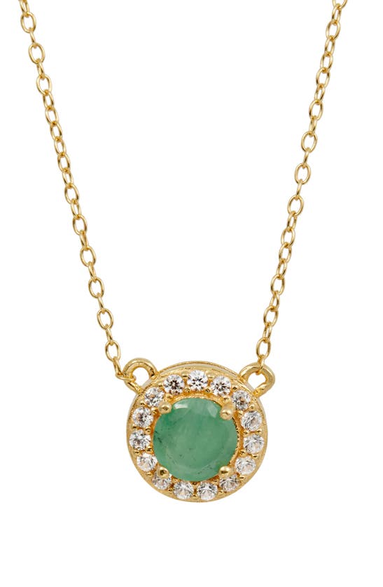 Savvy Cie Jewels Gemstone Halo Pendant Necklace In Gold/ Emerald