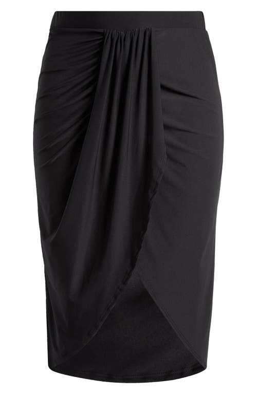 24seven Comfort Apparel Draped Wrap Skirt In Black