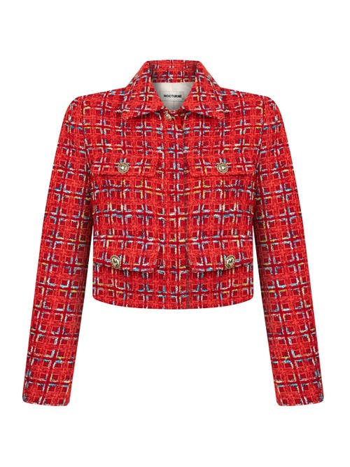 Nocturne Padded Shoulder Tweed Jacket In Red