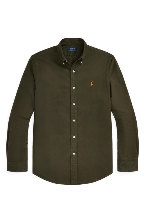 Shop Polo Ralph Lauren Solid Cotton Oxford Button-down Shirt In Estate Olive