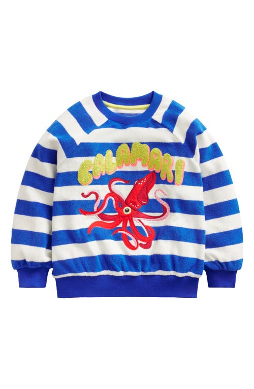 Mini Boden Kids' Squid Appliqué Terry Cloth Graphic Sweatshirt In Surf Blue/ivory