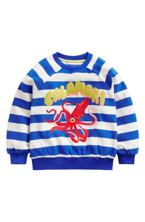 Mini Boden Kids' Squid Appliqué Terry Cloth Graphic Sweatshirt Surf Blue/Ivory at Nordstrom,