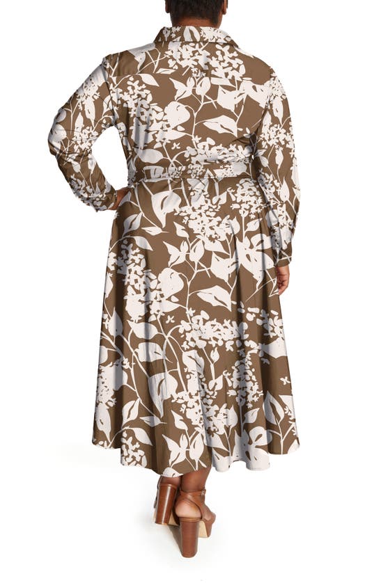 Shop Pari Passu Floral Long Sleeve Poplin Shirtdress In Brown/ Cream