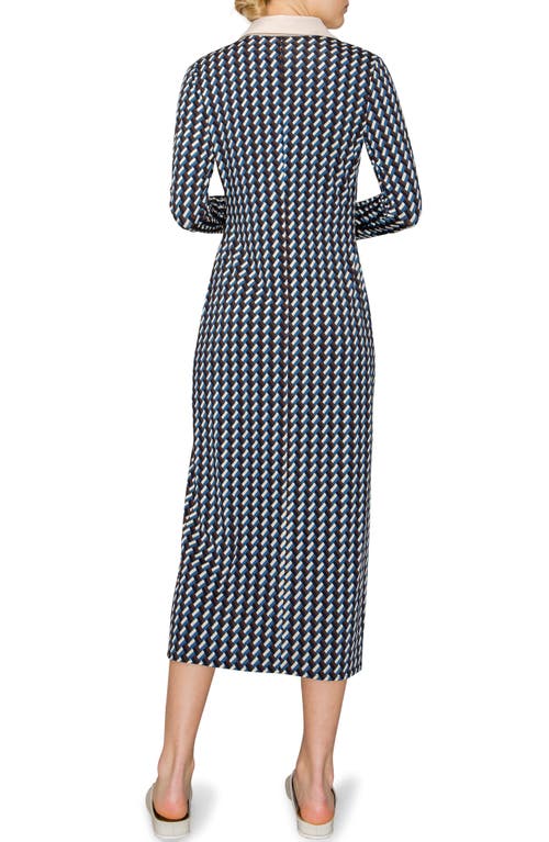 Shop Melloday Geo Print Long Sleeve Knit Shirtdress In Navy Geo