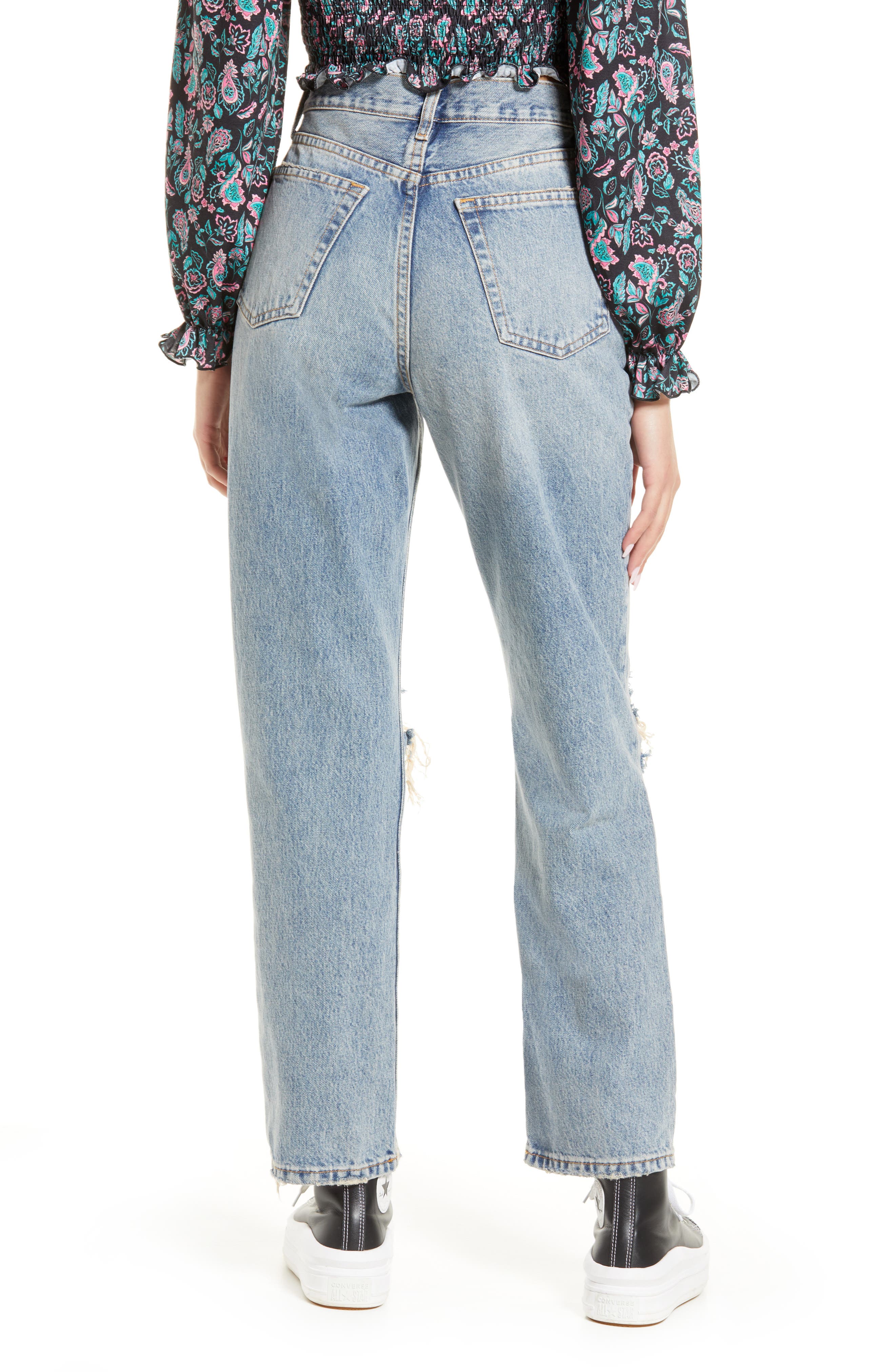 Topshop Ripped Straight Leg Dad Jeans 