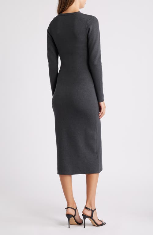 Shop Zoe And Claire Long Sleeve Midi Sweater Dress In Dark Charcoal