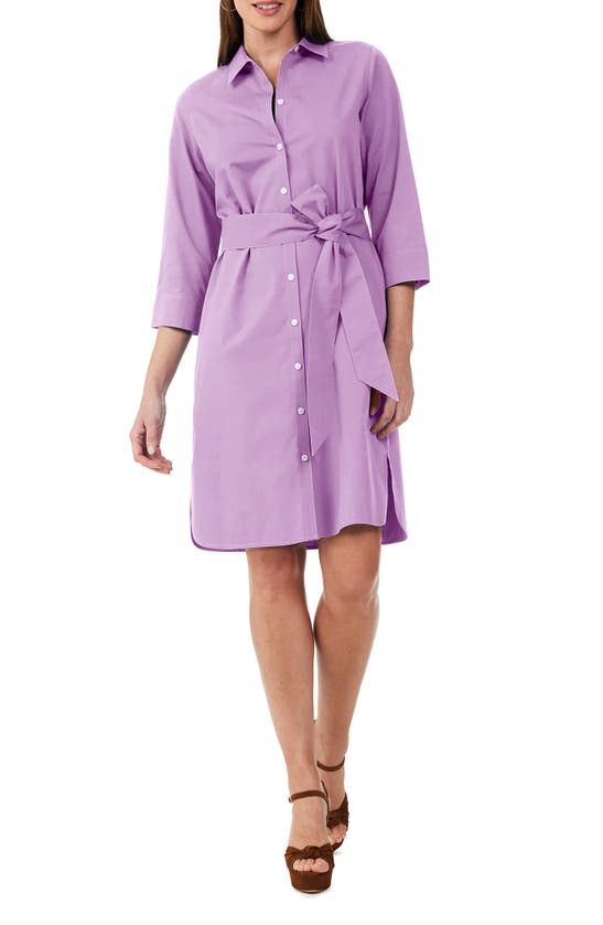 Foxcroft Rocca Three-quarter Sleeve Shirtdress In Soft Violet