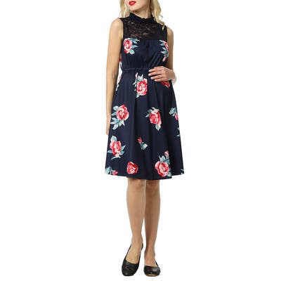 Kimi And Kai Cindy Lace Yoke Floral Maternity Dress, Blue