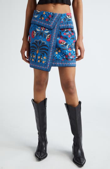 Farm Rio Palms Paradise Wrap Front Miniskirt In Palms Paradise Teal