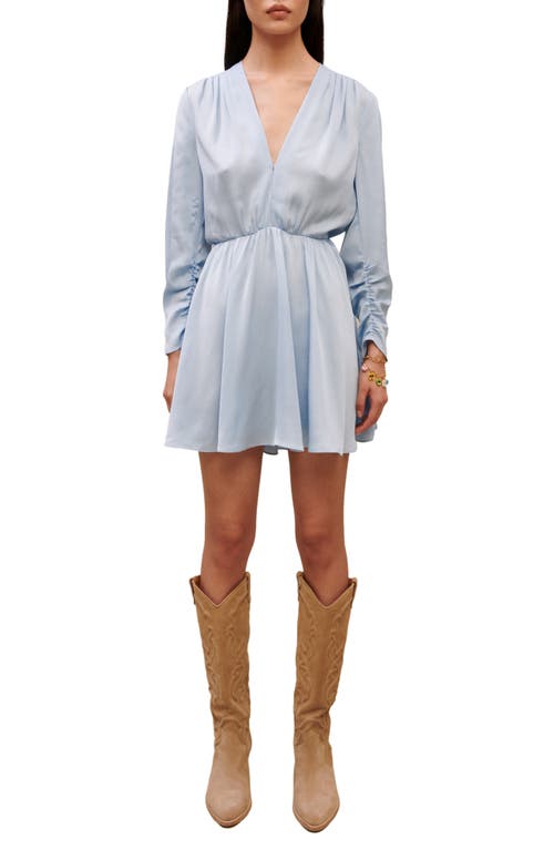 maje Revolver Ruched Long Sleeve Dress in Blue