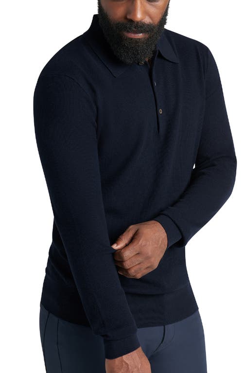 Shop Goodlife Mini Waffle Long Sleeve Polo In Midnight