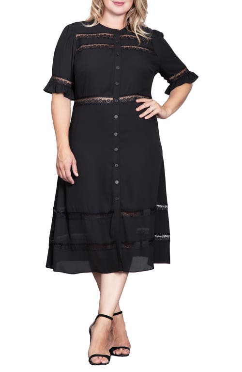 Standards & Practices Lace Inset Georgette Midi Dress In Black