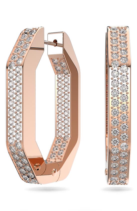 Swarovski Dextera Medium Pavé Hexagonal Hoop Earrings In Rose Gold