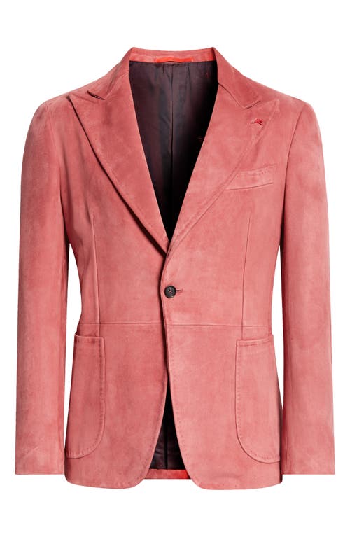 Isaia Rose Suede Single-breasted Blazer In Pastel Pink
