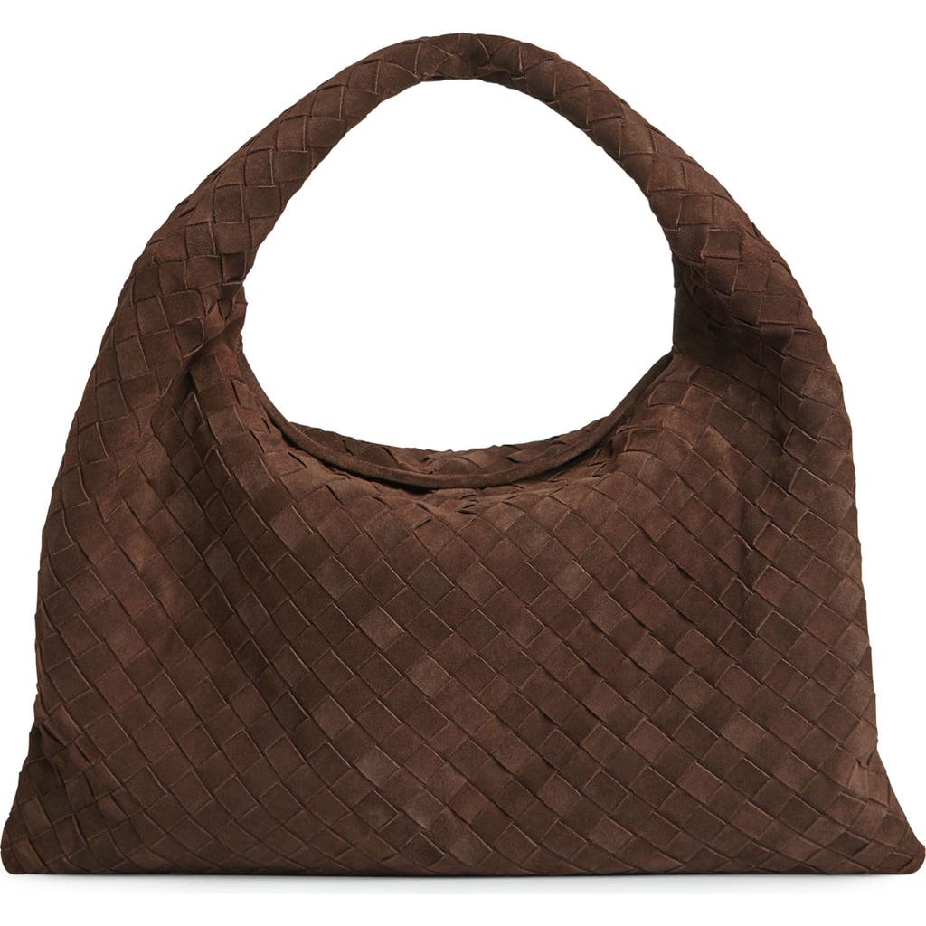 Bottega Veneta Small Hop Intrecciato Suede Hobo Bag In 2190 Fondant-m Brass