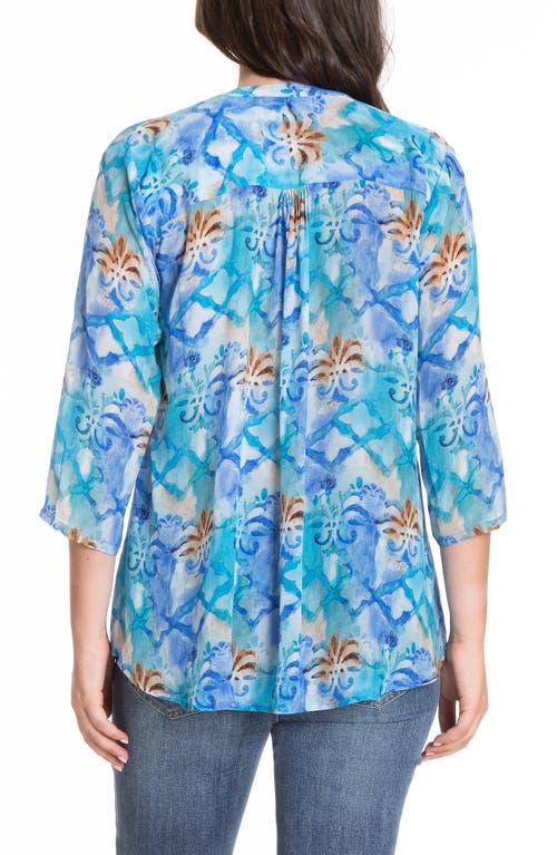 Shop Apny Print Tie Neck Top In Blue Multi