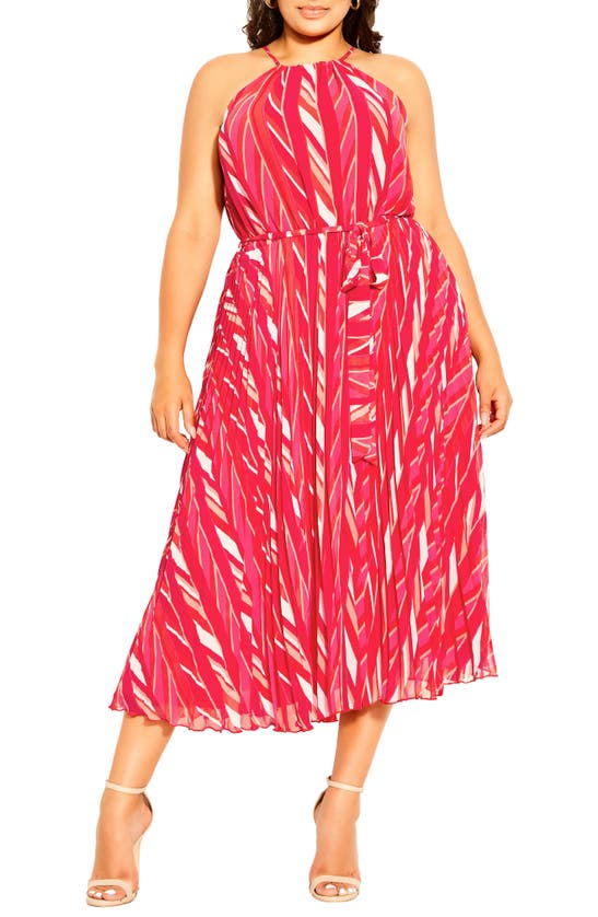 City Chic Stripe Halter Neck Tie Front Dress In Red Sexy Stripe