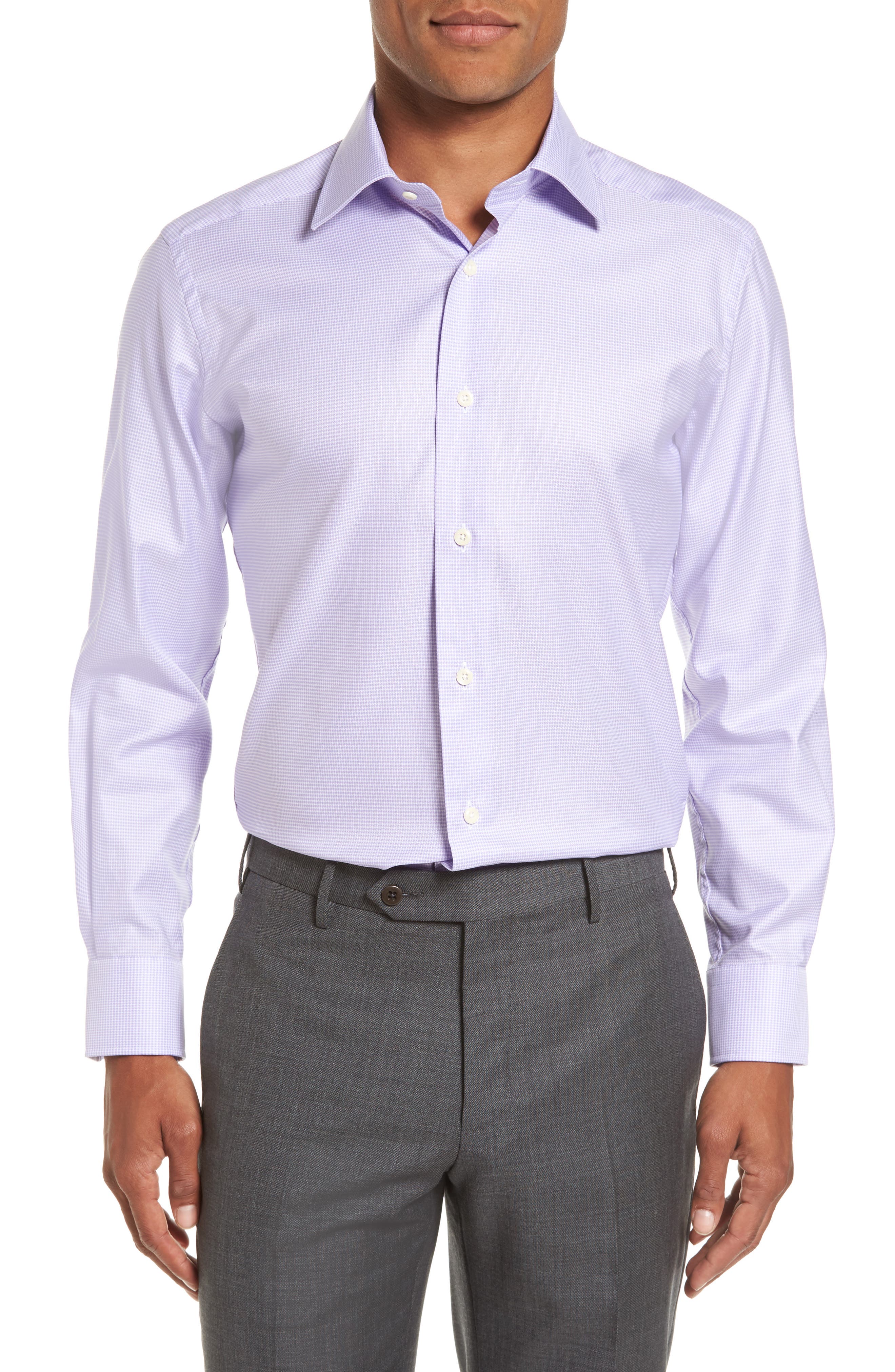 David Donahue Trim Fit Houndstooth Dress Shirt Nordstrom