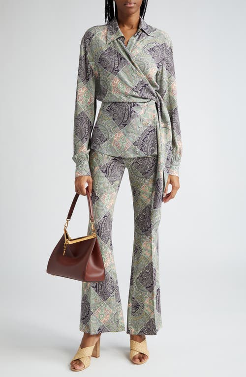 Shop Etro Paisley Long Sleeve Wrap Top In Green Multi