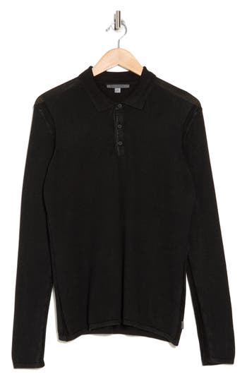 John Varvatos Dune Long Sleeve Cotton Polo Sweater In Black