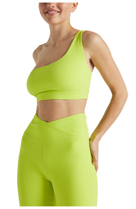 Shop Electric Yoga Off Shoulder Rib Bra In Lime Punch