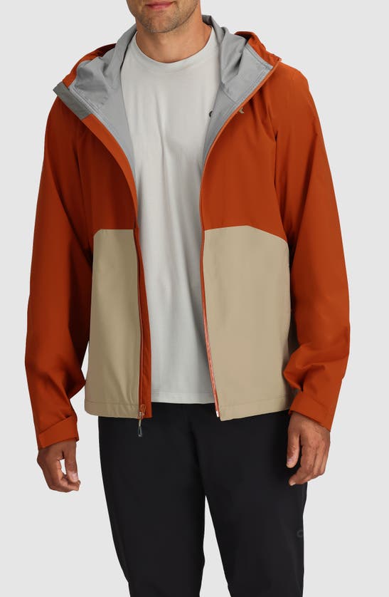 Shop Outdoor Research Stratoburst Packable Rain Jacket In Terracotta Pro Khaki