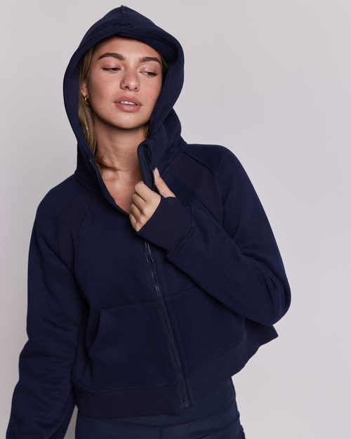 Rebody Active Effortless Fleece Full Zip Hoodie In True Navy