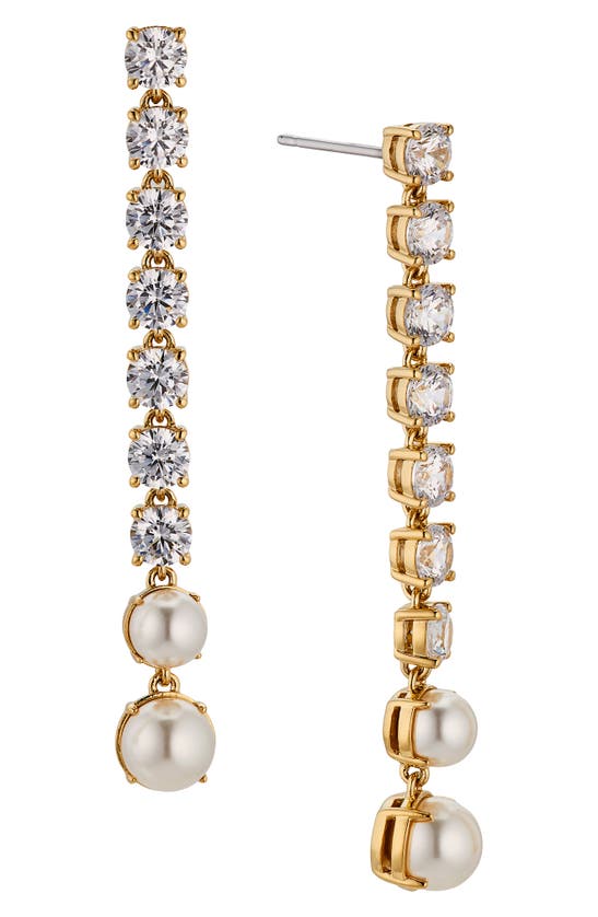 Shop Nadri Cubic Zirconia & Imitation Pearl Linear Drop Earrings In Gold
