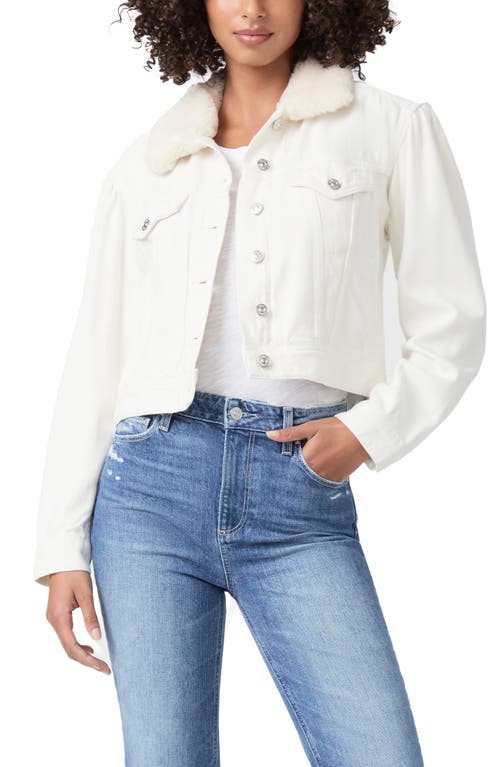 PAIGE Blythe Puff Sleeve Crop Denim Jacket in Tonal Ecru at Nordstrom, Size Medium