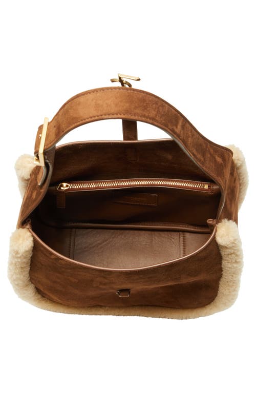 Saint Laurent Small Le 5 À 7 Genuine Shearling Hobo Bag In Dark Cigar/natural Beige