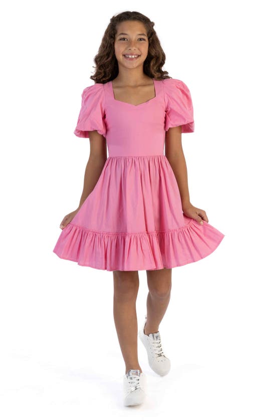 Shop Speechless Kids' Puff Sleeve Fit & Flare Dress In Coral Pink
