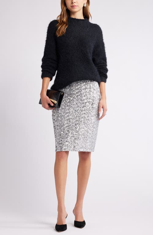 Shop Open Edit Sequin Pencil Skirt In Silver