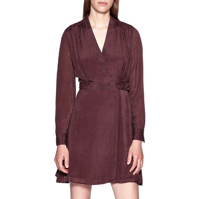 Equipment Allaire Textured Long Sleeve Silk Blend Wrap Dress, Burgundy