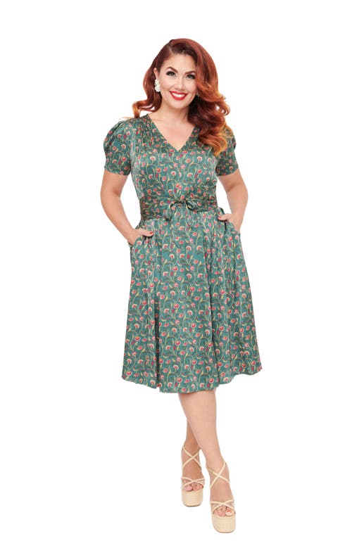 Unique Vintage 1940s Puff Sleeve Smocked Swing Dress In Green