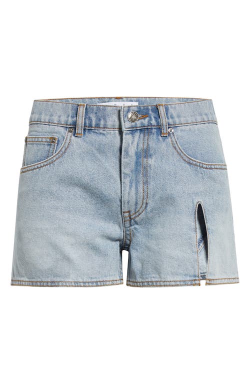 Shop Area Flower Corsage Slit Denim Shorts In Super Light Wash