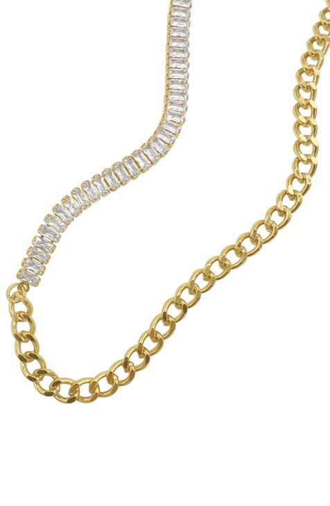 Mix Curb Chain Baguette Tennis Necklace