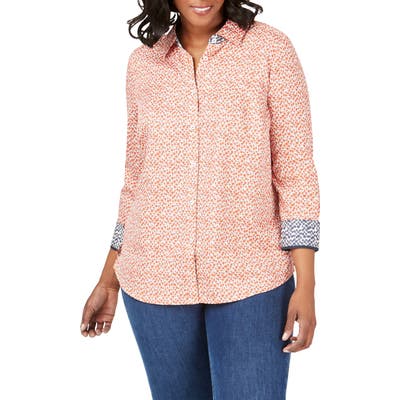 Plus Size Foxcroft Ava Ditsy Floral Print Shirt, Orange