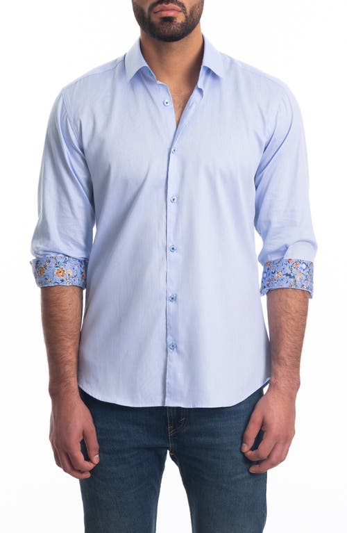 Jared Lang Trim Fit Cotton Button-Up Shirt in Blue Print