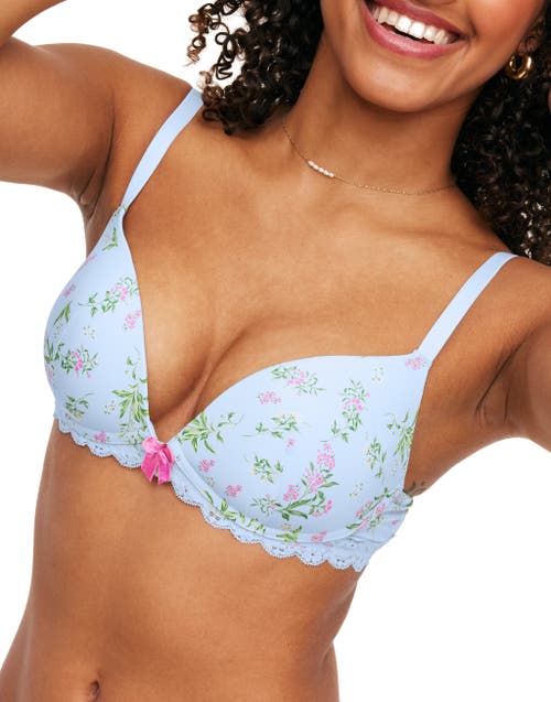 Shop Adore Me Shea Push Up Plunge Bra In Floral Blue