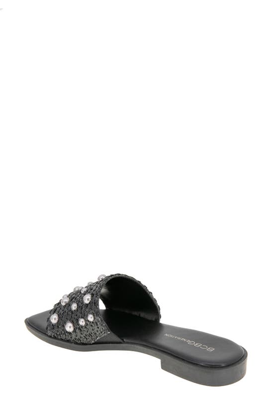 Shop Bcbgeneration Lonnie Imitation Pearl Slide Sandal In Black Raffia