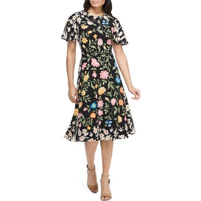 Maggy London Floral Crepe Fit & Flare Dress, Black