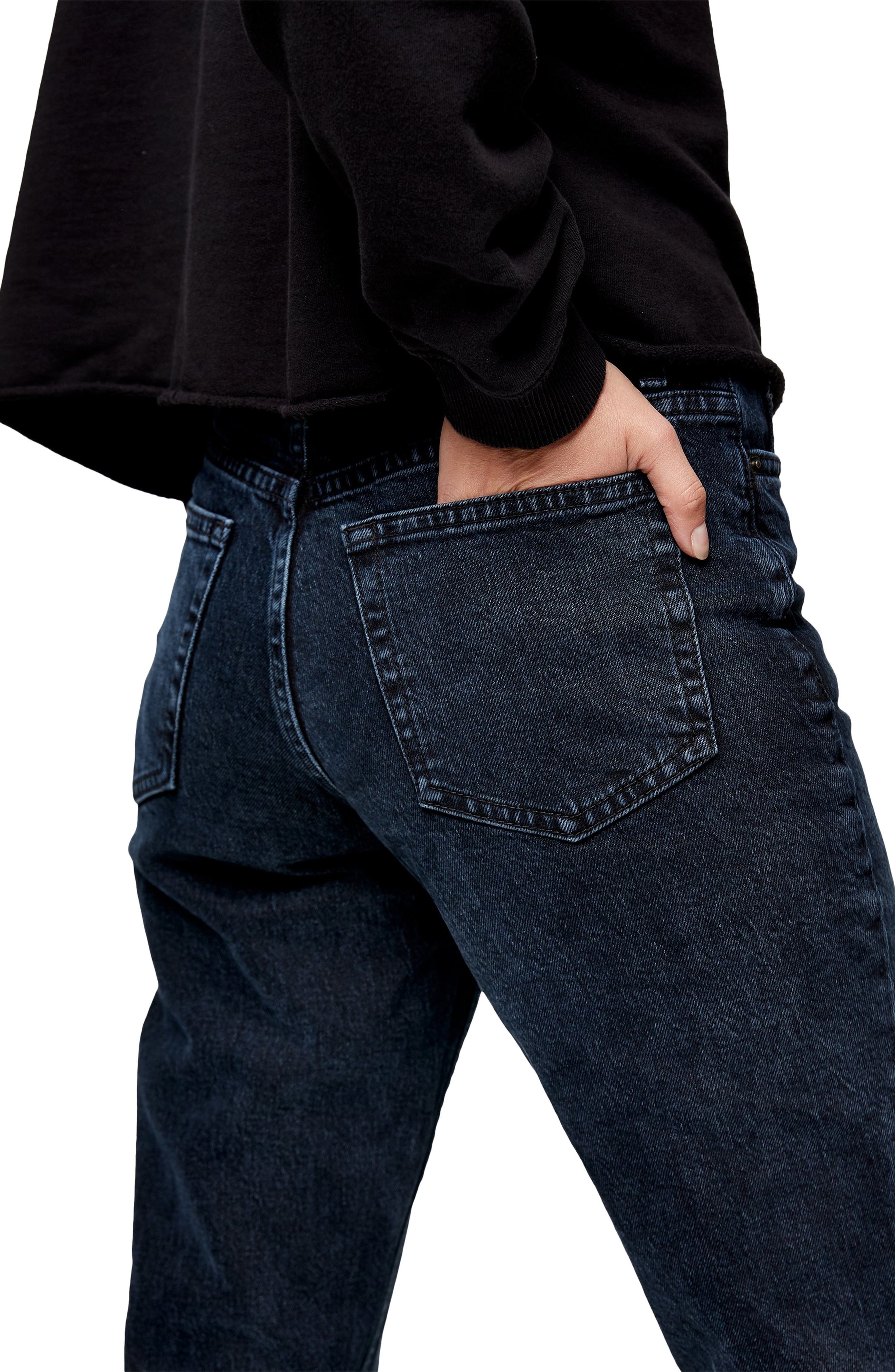 black straight leg raw hem jeans