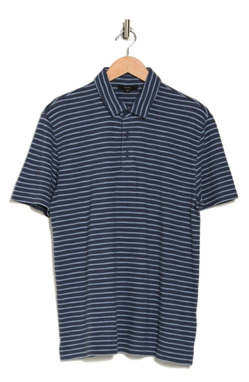 Shop Vince Stripe Cotton Slub Polo In Washed Ink/pacific Blue