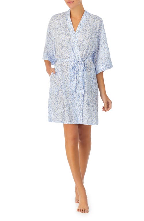 Room Service Pjs Print Short Robe in Blue Fl