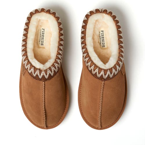 Dearfoams Fireside Greta Genuine Shearling Clog Slipper With Taping In Chestnut