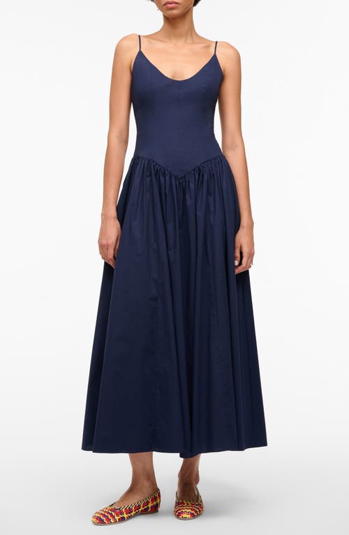 Staud Dena Cotton Midi Dress In Navy