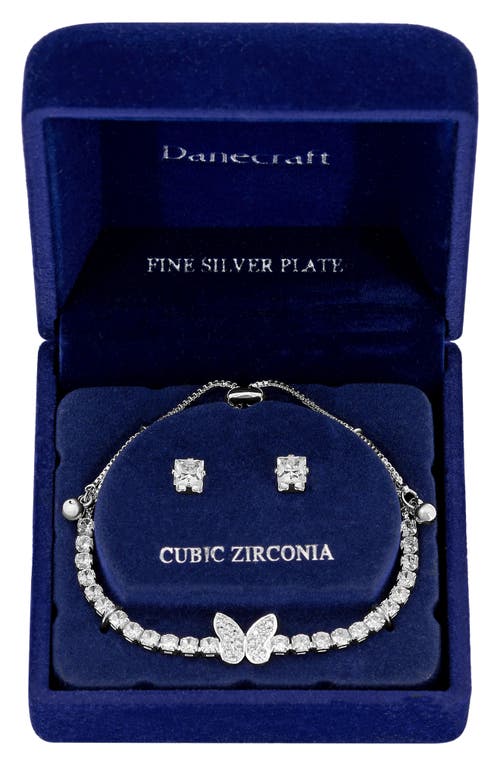 Shop Danecraft Cz Tennis Bracelet & Earrings Set In Silver